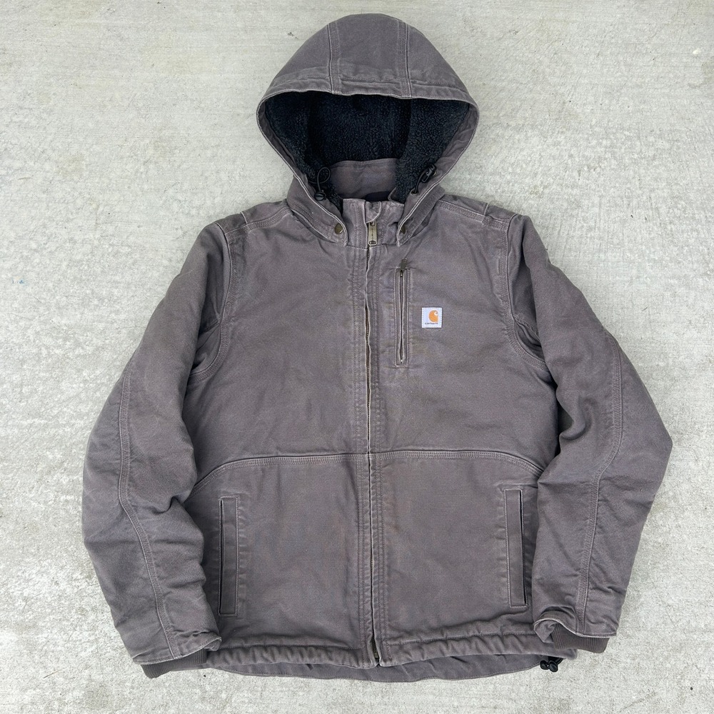 Carhartt Loose Fit Hooded Jacket Small Grey Sherpa Lined Workwear Streetwear